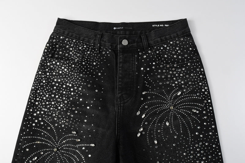 Purple Brand Crystal Diamond Denim Shorts #5103